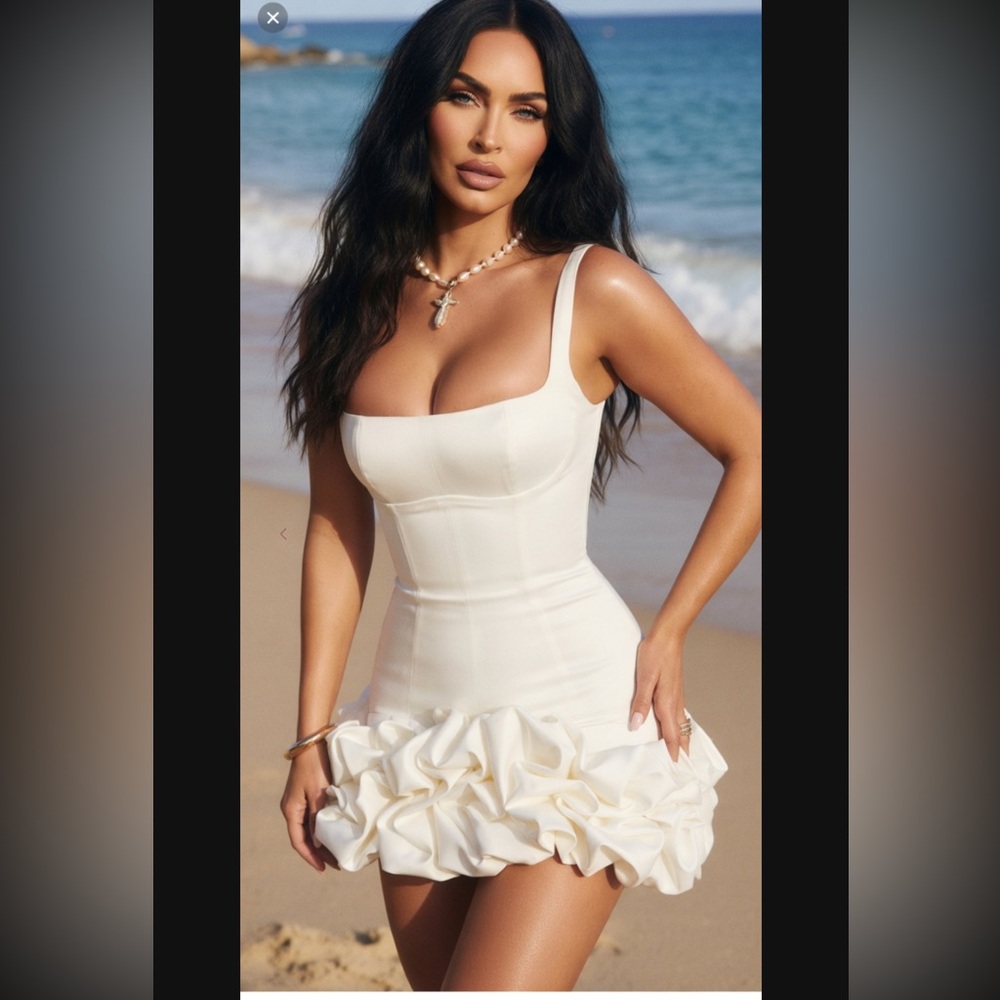 HOUSE OF CB 'Lilou' Ivory Ruffle Hem Dress /Size S-US 4-6 $255